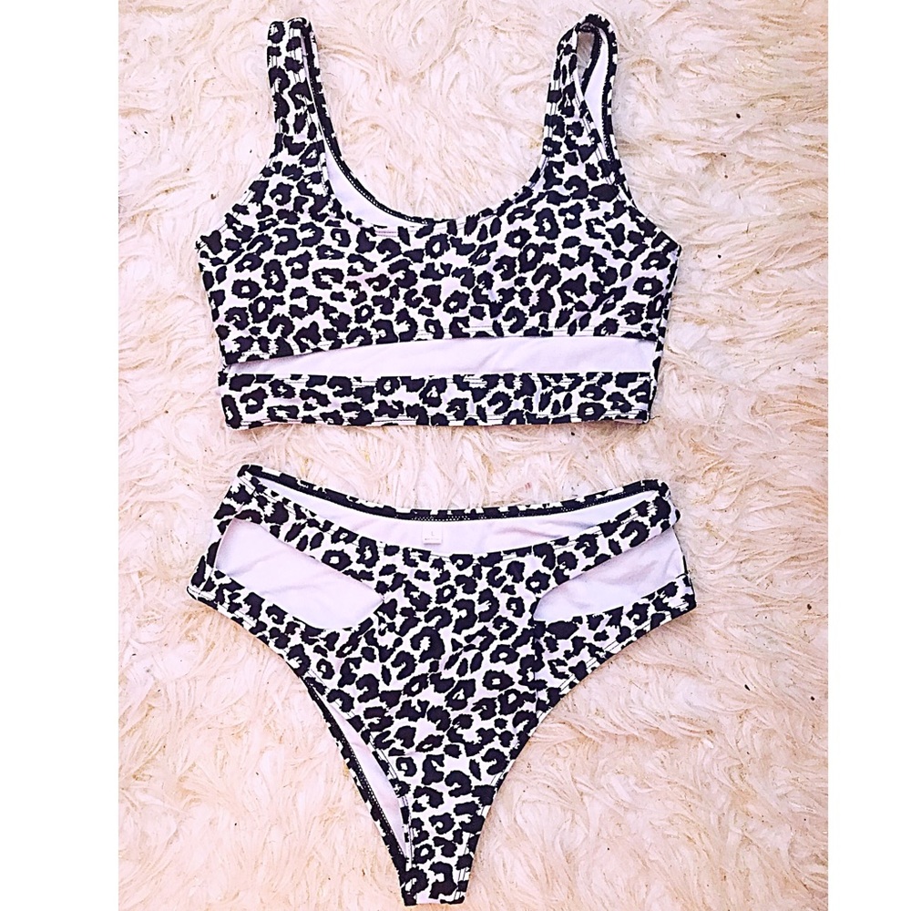 Cheetah Print High Wasted Bikini- Black&White, L